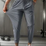 Men'S Casual Sports Nine-Point Pants with Breathable Elastic Fabric, Drawstring Waist, And Zipper Pockets - Image 2