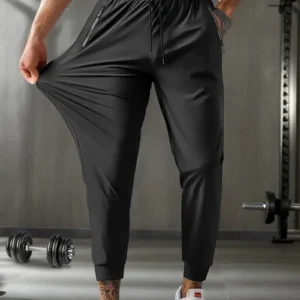 Men'S Casual Sports Nine-Point Pants with Breathable Elastic Fabric, Drawstring Waist, And Zipper Pockets